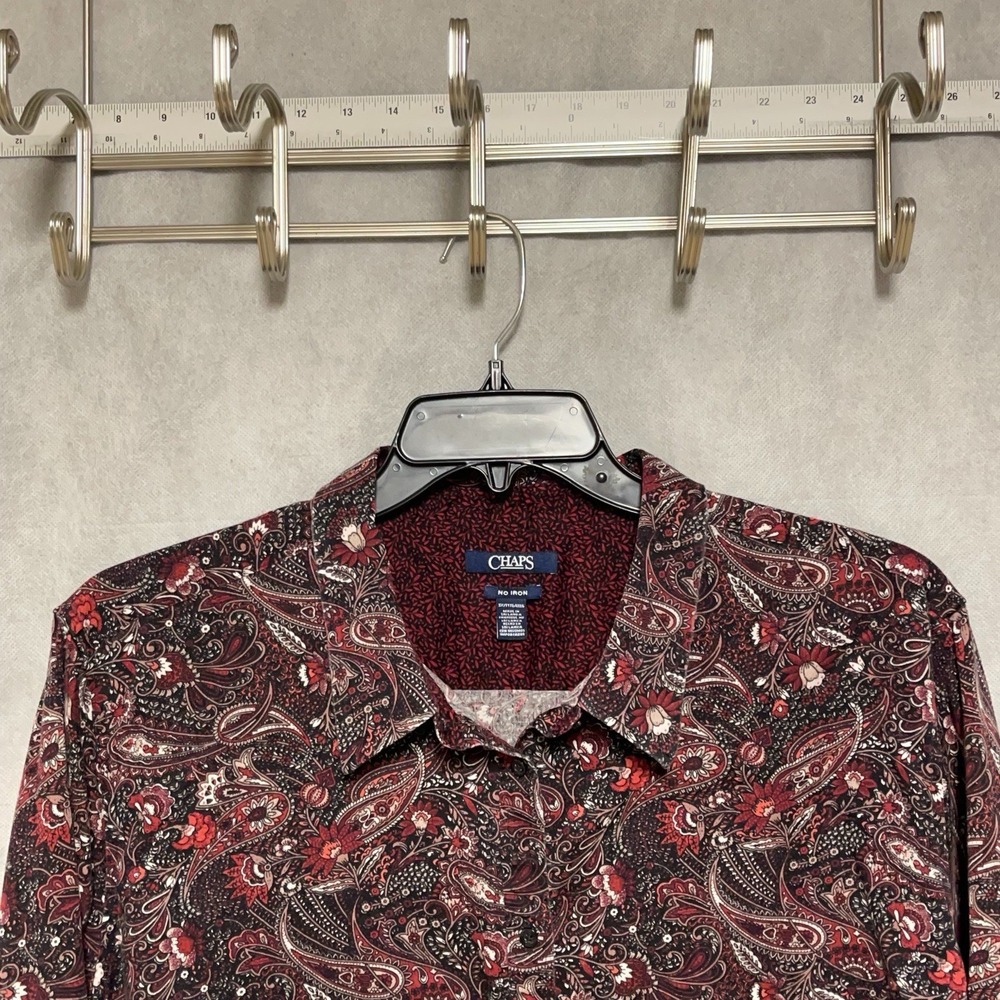 Chaps Shirt Women's 3X Maroon Paisley Geometric Top Tunic Blouse Floral Hawaiian
